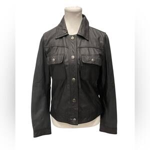 FRAME Leather Trucker Jacket Black Size :M